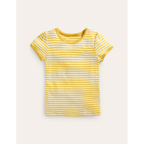 Boden Short-sleeved Pointelle Top - Daffodil Yellow/Ivory