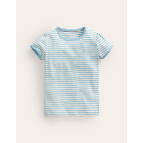 Boden Short-sleeved Pointelle Top - Light Celeste Blue/Ivory