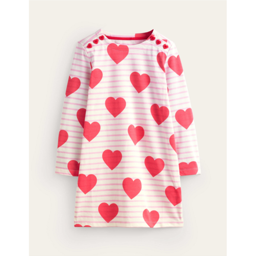 Boden Fun Breton Dress - Poppy Red Stripe Heart