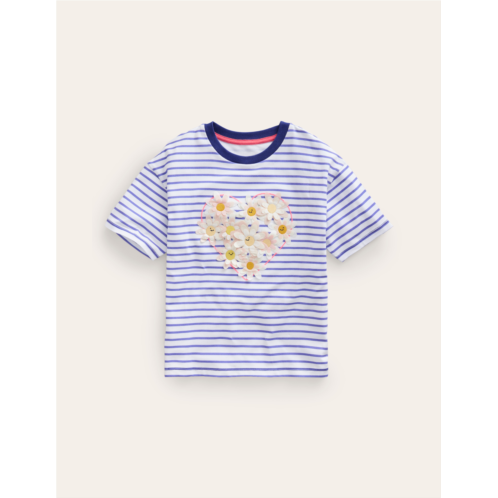 Boden Boucle Relaxed T-shirt - Wisteria Blue/Ivory Heart