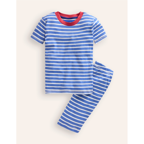 Boden Striped Short John Pajamas - Wisteria Blue/Ivory