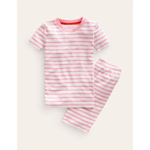 Boden Striped Short John Pajamas - Ivory/Pink Pin Breton