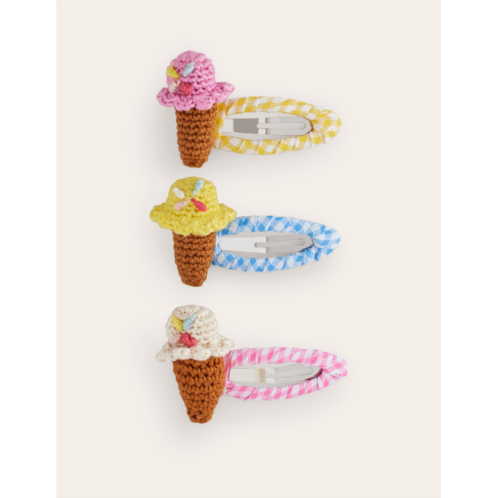 Boden 3 Pack Hair Clips - Gingham Ice Creams