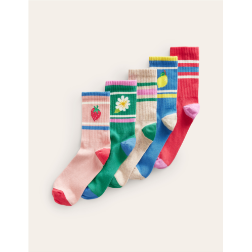 Boden Ribbed Socks 5 Pack - Motif Multi