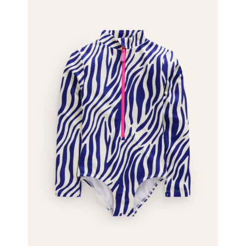 Boden Long-sleeved Swimsuit - Sapphire Blue Zebra