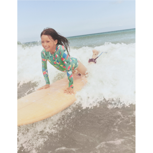 Boden Long-sleeved Swimsuit - Pea Green Kite Surfers