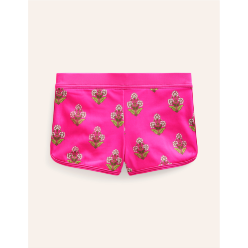 Boden Patterned Swim Shorts - Pink Small Woodblock