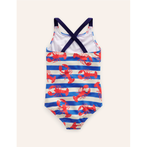 Boden Cross-back Printed Swimsuit - Pink Lobster