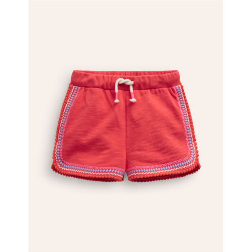 Boden Pom Trim Jersey Shorts - Jam Red