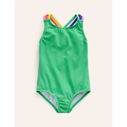 Boden Rainbow Cross-Back Swimsuit - Pea Green