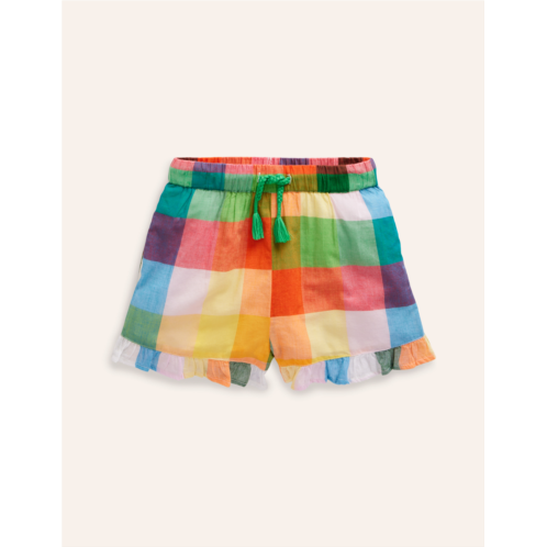 Boden Frill Hem Woven Shorts - Bright Neon Multigingham