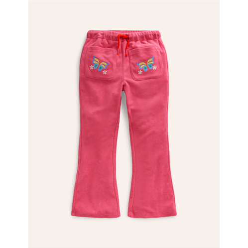 Boden Towelling Flare Trousers - Rose Pink