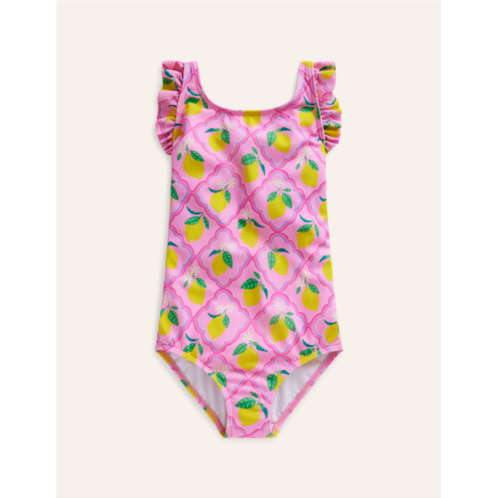 Boden Frill Crossback Swimsuit - Pink Lemon Grove