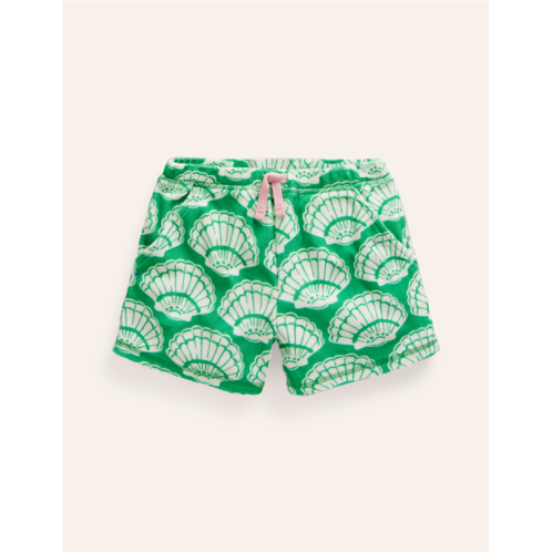 Boden Printed Towelling Shorts - Pea Green Seashells