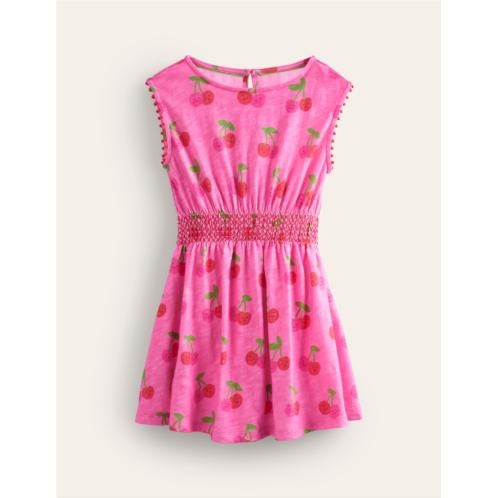 Boden Shirred Waist Jersey Dress - Pink Cherries
