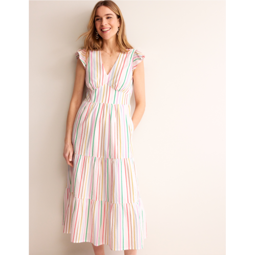 Boden May Cotton Midi Tea Dress - Rainbow Seersucker Stripe