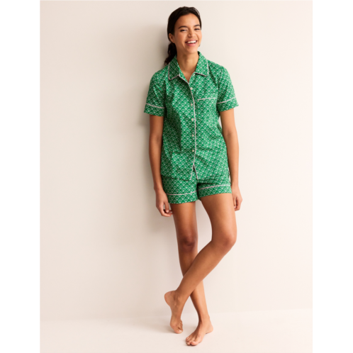 Boden Cotton Sateen Pajama Shorts - Green, Ditsy Vine