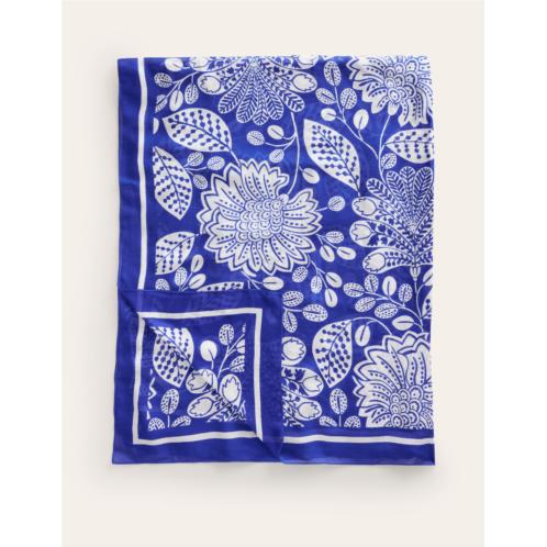 Boden Printed Sarong Scarf - Bright Blue, Gardenia Swirl