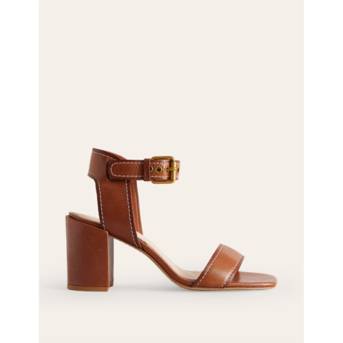 Boden Ankle Strap Heeled Sandals - Tan Leather