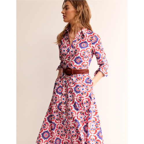 Boden Amy Cotton Midi Shirt Dress - Rubicondo, Mosaic Bloom