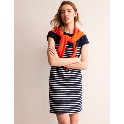Boden Leah Jersey T-shirt Dress - Navy, Ivory Multistripe