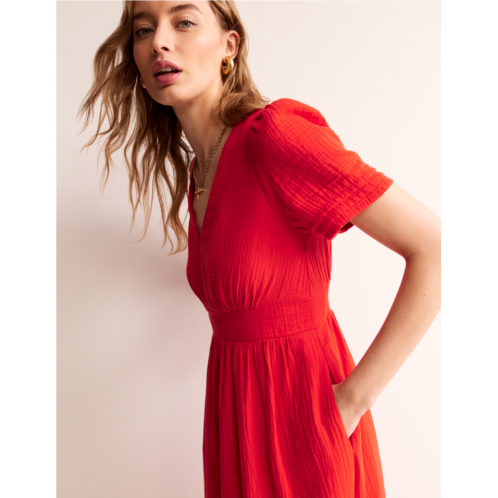 Boden Eve Double Cloth Midi Dress - Flame Scarlet