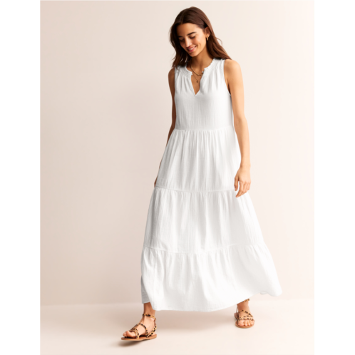 Boden Double Cloth Maxi Tiered Dress - White