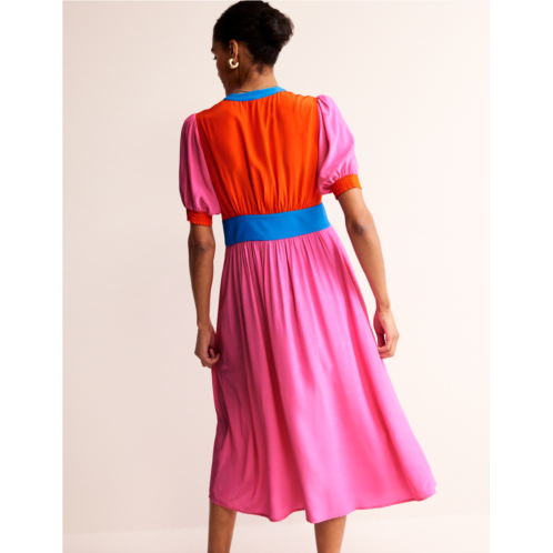 Boden Elsa Midi Tea Dress - Sangria Sunset Colourblock