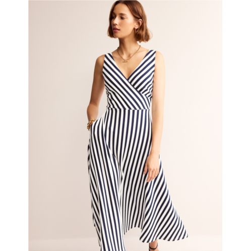Boden Stripe Jersey Wrap Midi Dress - French Navy, Ivory stripe