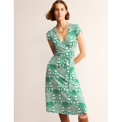 Boden Joanna Cap Sleeve Wrap Dress - Green, Gardenia Swirl