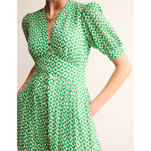 Boden Elsa Crinkle Midi Tea Dress - Green Tambourine, Primrose
