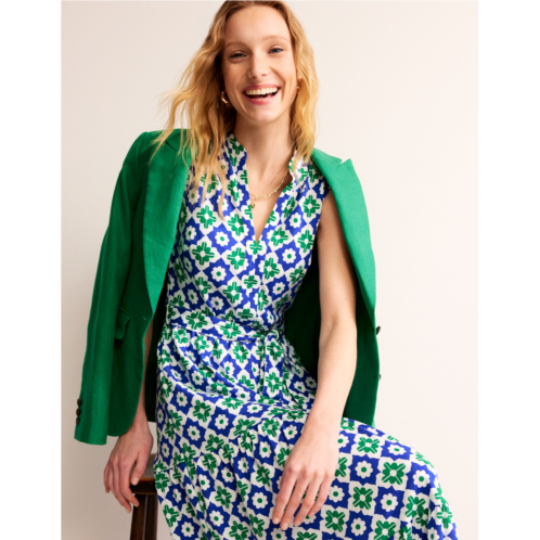 Boden Naomi Notch Jersey Maxi Dress - Green Tambourine, Geo Stamp