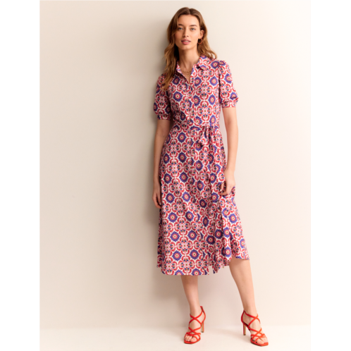 Boden Libby Jersey Midi Shirt Dress - Rubicondo, Mosaic Bloom