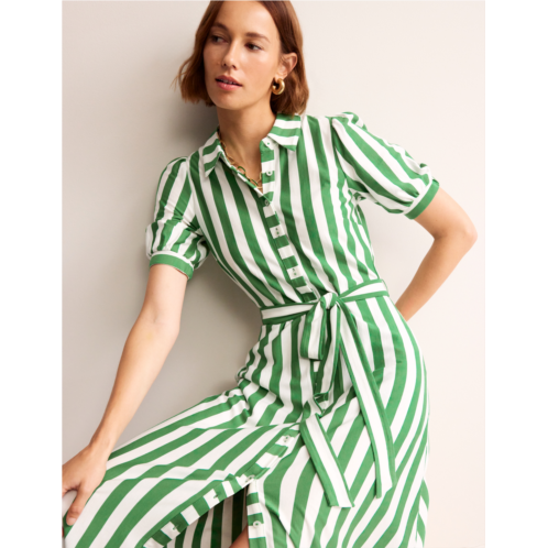 Boden Libby Jersey Midi Shirt Dress - Green, Ivory Stripe