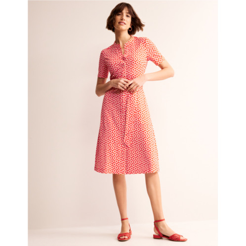 Boden Julia Short Sleeve Shirt Dress - Flame Scarlet, Primrose Stamp