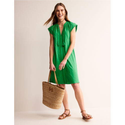 Boden Millie Pom Cotton Dress - Green Tambourine