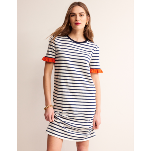 Boden Emily Ruffle Cotton Dress - Ivory, Navy Stripe