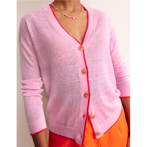 Boden Maggie V-Neck Linen Cardigan - Soft Peony Pink