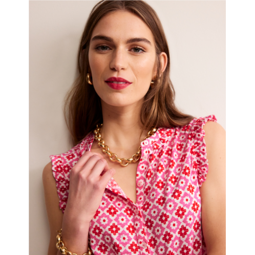 Boden Olive Sleeveless Shirt - Pink Power, Geometric Stamp