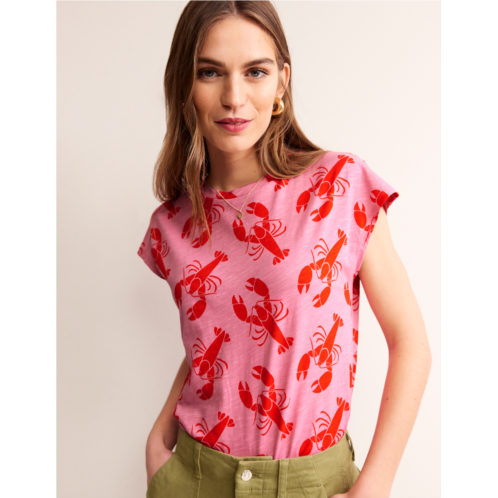 Boden Louisa Printed Slub T-Shirt - Cashmere Rose, Lobster Small