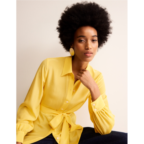 Boden Belted Silk Shirt - Vibrant yellow