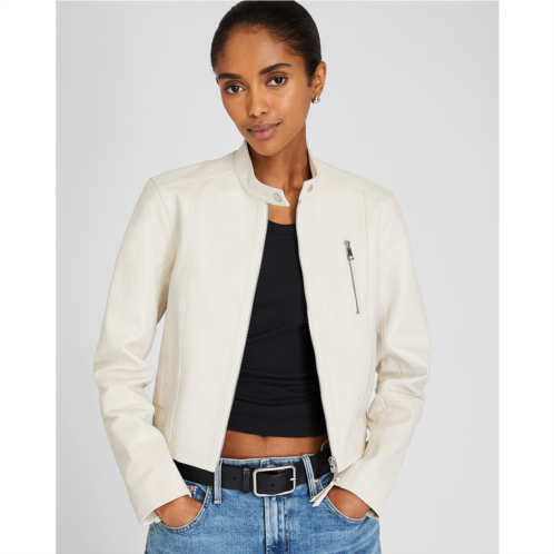 Clubmonaco Band Collar Cropped Leather Jacket
