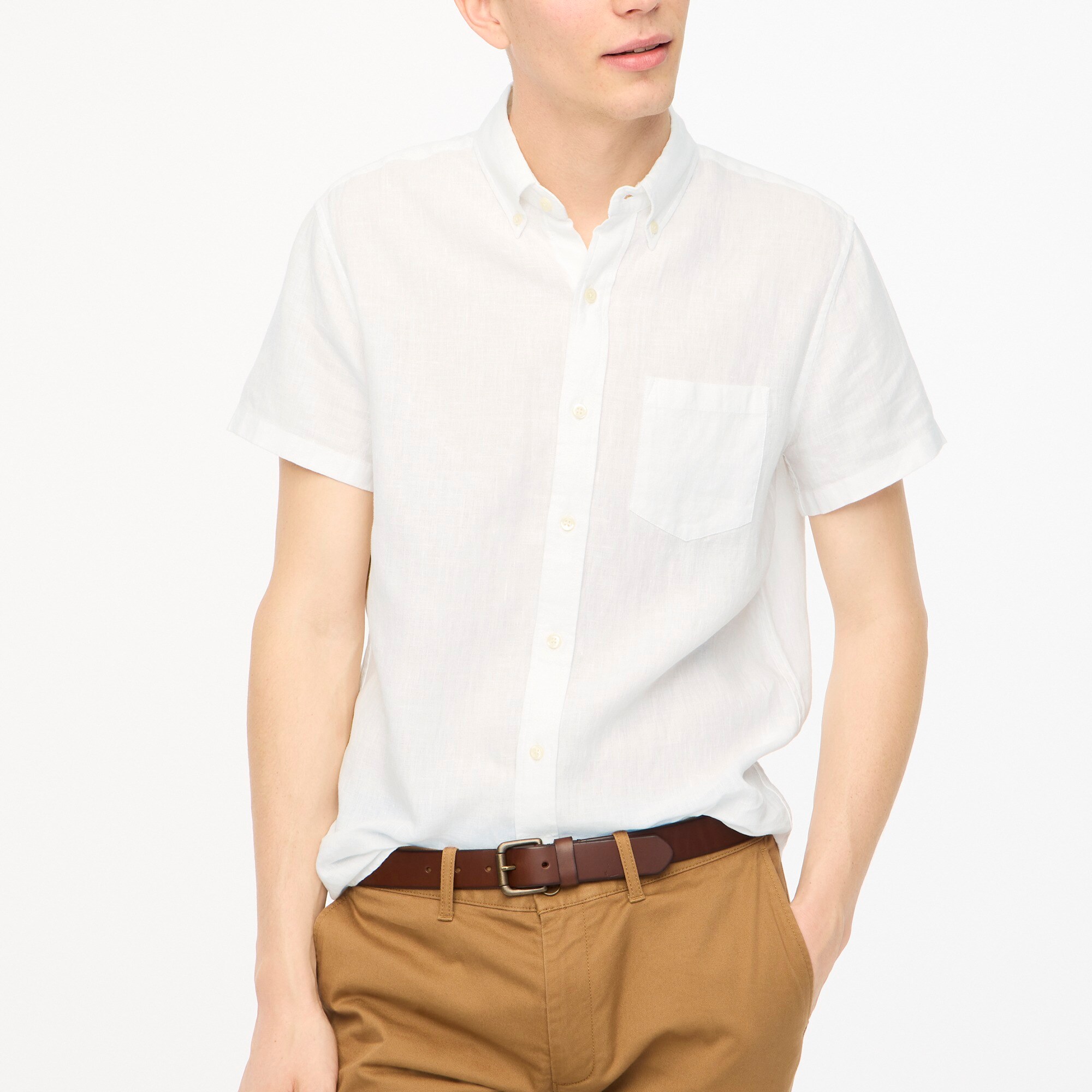 Jcrew Short-sleeve slim linen-blend shirt