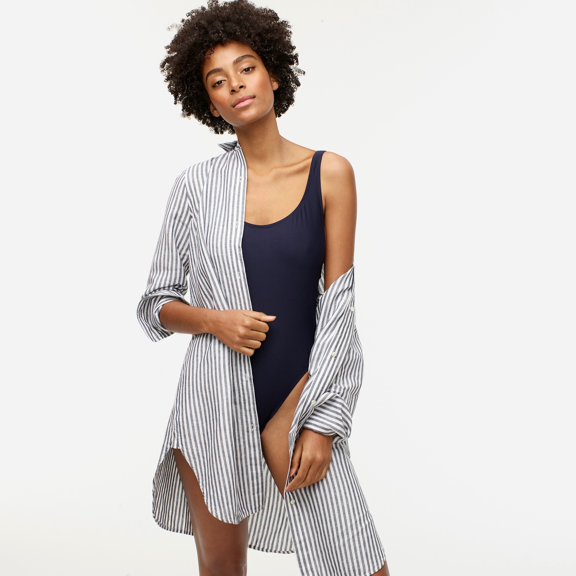 Jcrew Classic-fit beach shirt in striped linen-cotton blend