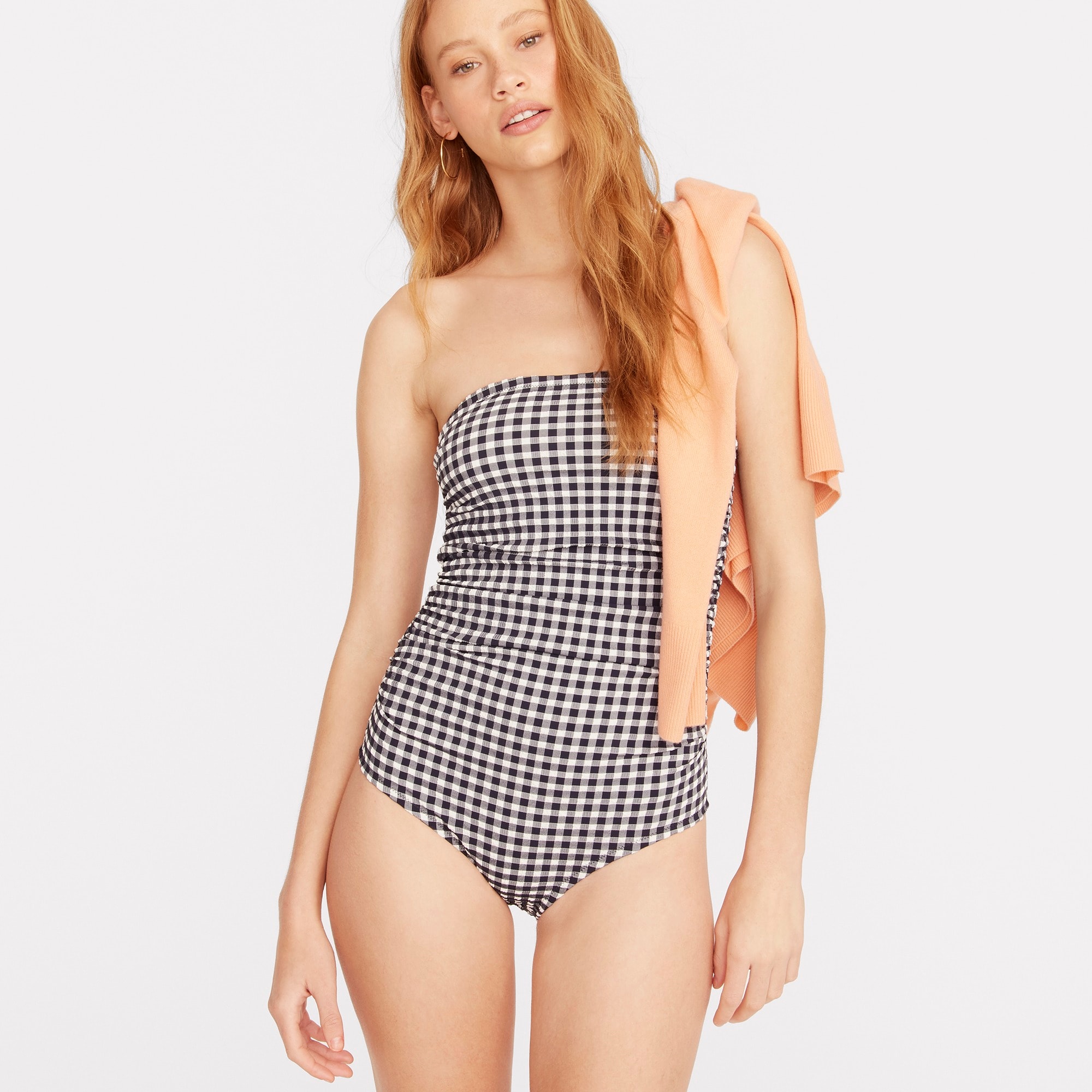 Jcrew Ruched bandeau one-piece in gingham