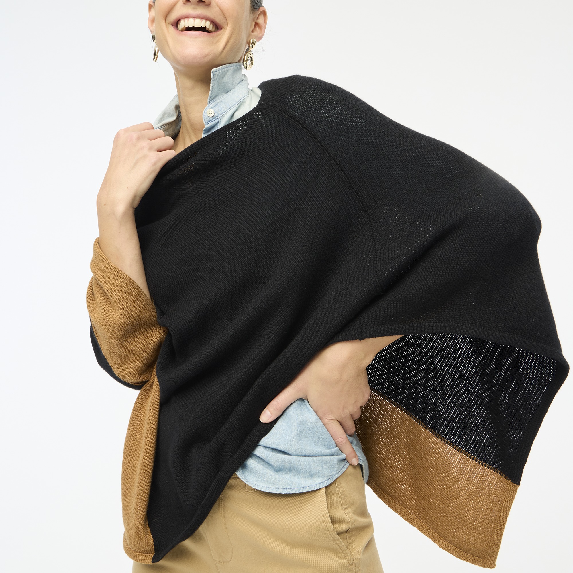 Jcrew Cotton-blend colorblock sweater-poncho