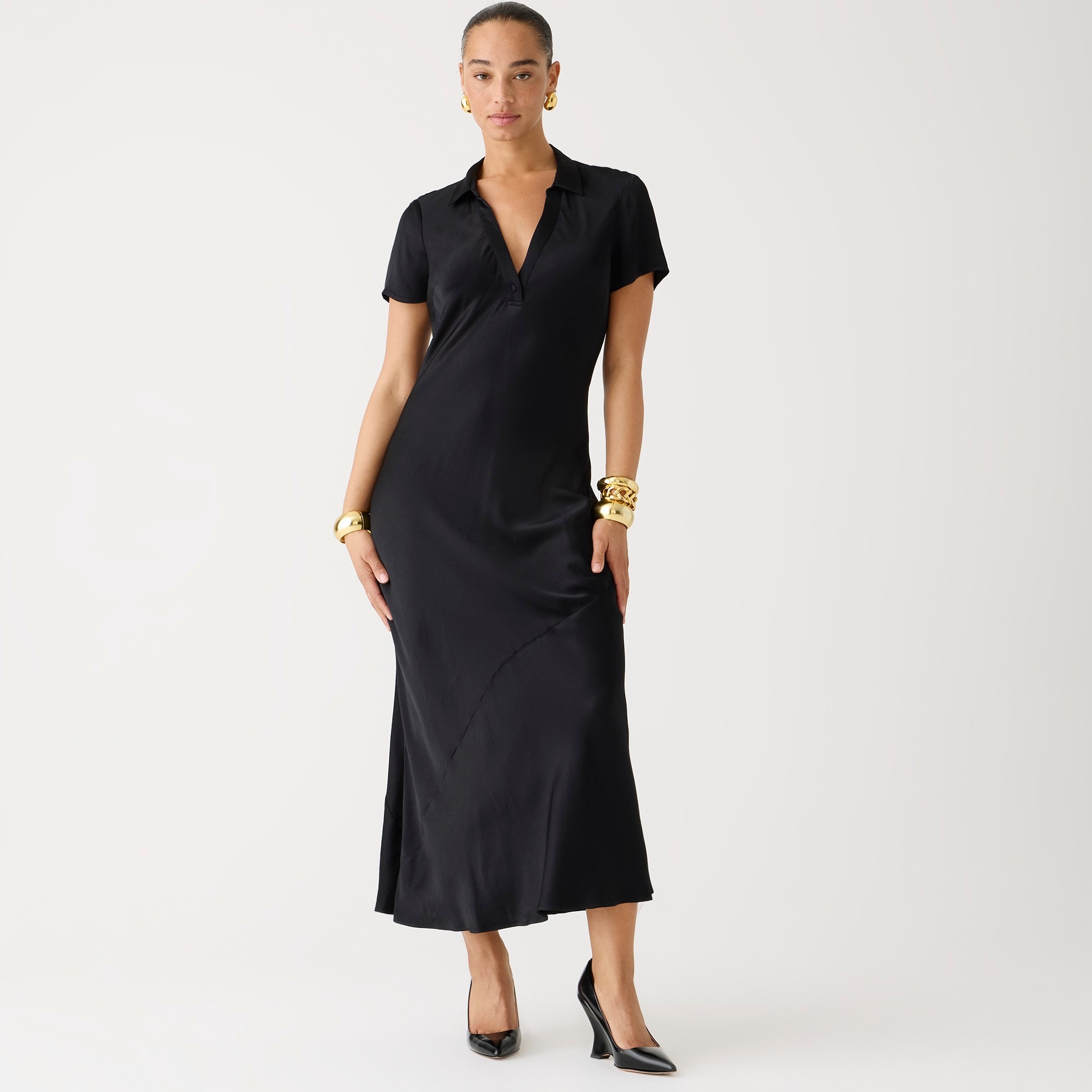 Jcrew Short-sleeve maxi slip dress in luster crepe