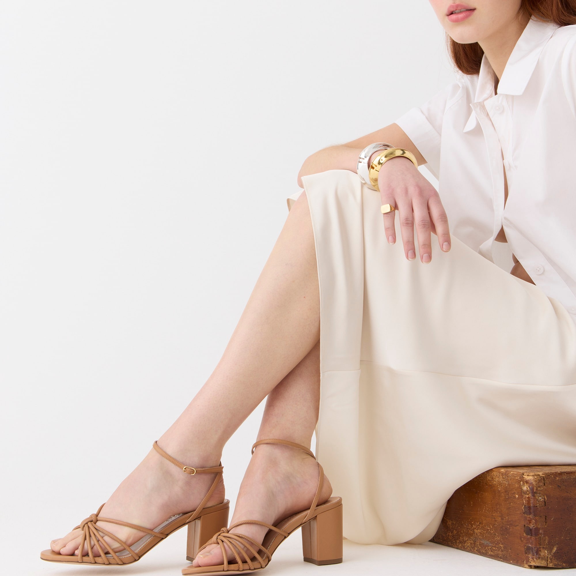 Jcrew Lucie strappy block-heel sandals in Italian metallic leather