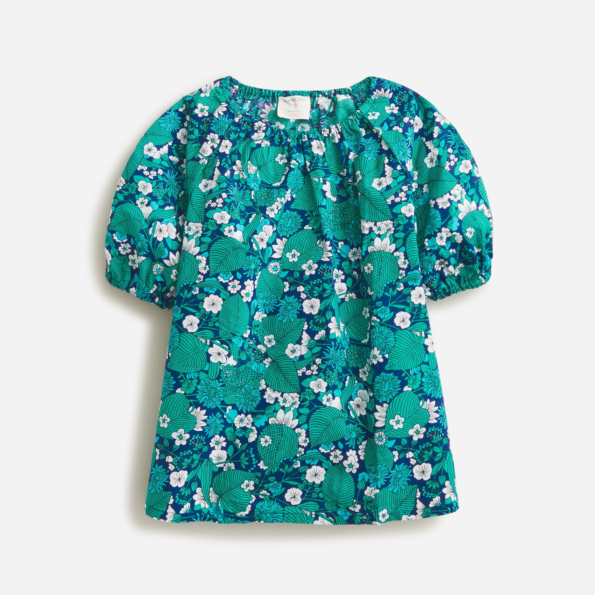 Jcrew Girls puff-sleeve top in emerald forest floral