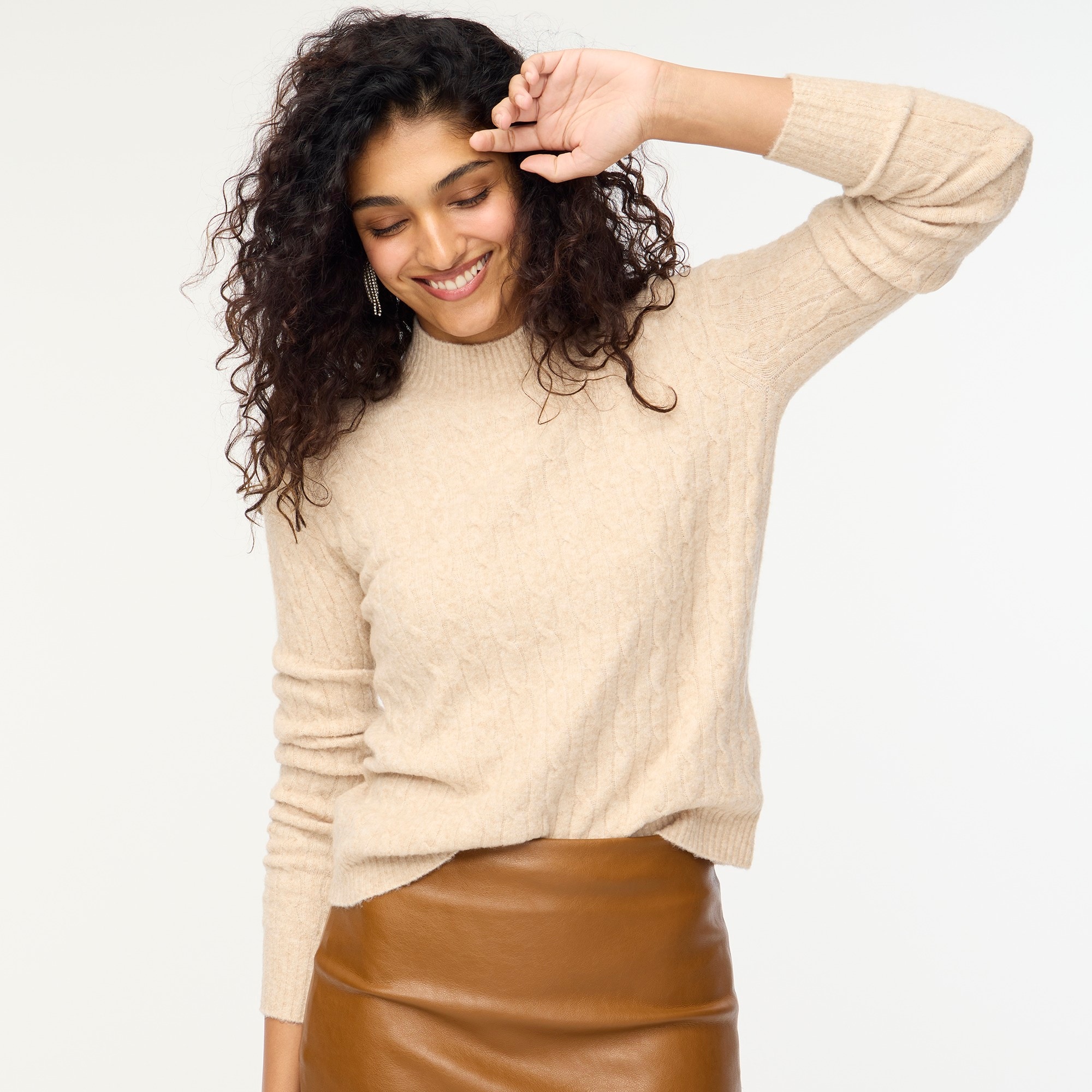 Jcrew Cable-knit mockneck sweater in extra-soft yarn